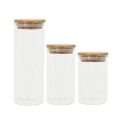 Potes de Vidro p/ Mantimentos c/ Tampa Bambu OIKOS - 3 pçs