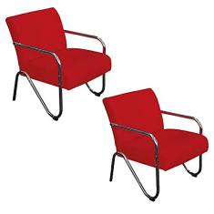 Kit 02 Poltronas Cadeiras Decorativas Sara para Sala Luxo Consultório Suede Vermelho - AM Decor