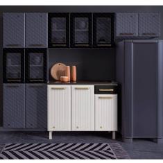 Balcão de Cozinha com Tampo 3 Portas 1 Gaveta Diamante Smart Telasul Branco/Preto