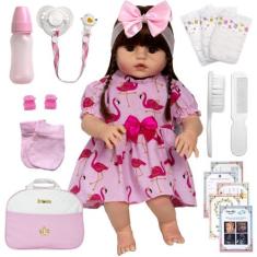 Boneca Reborn de Silicone Pode Dar Banho Vestido Flamingo - Cegonha Re