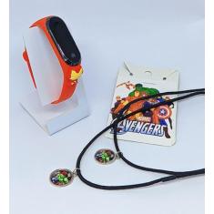 Kit Relógio Infantil Digital Led Silicone Personagens Anime 3D + Colar
