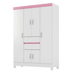 Guarda Roupa Casal Ecom II 6 Portas e 2 Gavetas Branco/Rosa - Demóbile