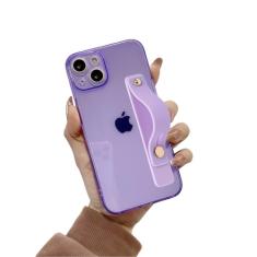 siduater Capa com suporte de alça para iPhone 13 de 6,5 polegadas com suporte, capa traseira de policarbonato translúcido à prova de choque + amortecedor de TPU macio com alça ajustável para o dedo