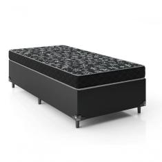 Cama Box Solteiro 88 Tecido Sintético Preto Com Colchão Espuma D20 - Tampo Preto 12cm