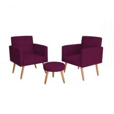 Conjunto 02 Poltronass E 1 Puff Dallas - Turkey Vinho