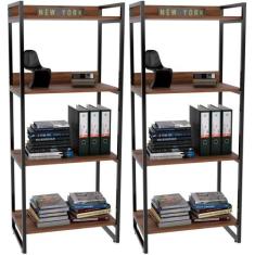 Kit 02 Estantes com 4 Prateleiras Escritório Estilo Industrial Form C0