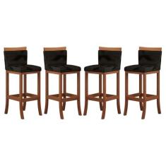 Kit 4 Banquetas Média Encosto Estofado 38x92 Cm Paris Madeira Maciça C