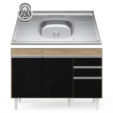 Balcão Gabinete Com Pia Inox 120cm Michigan Castanho-preto - Lumil