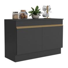 Balcão Cozinha Gabinete Pia 120cm 2 Portas com Rodapé Veneza Multimóveis Mp2239 Preto/dourado