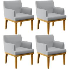 Kit 04 Poltronas Decorativas Para Sala De Estar Base Mel Beatriz W01 Linho Cinza - Lyam Decor