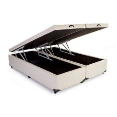 Base Box Baú Queen Bipartido Sintético Bege 39x158x198