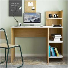 Escrivaninha P/ Notebook Carvalho/Branco Com 3 Prateleiras