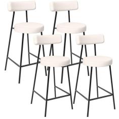 Kit 04 Banquetas Baixa Para Cozinha Sala De Jantar Bar Bancada Milão L02 Linho Cru