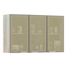 Armário para Cozinha 120 cm 3 Portas com Vidro Reflecta Bronze Luci Luciane Móveis
