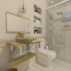 Gabinete de Vidro 80cm Inox com Cuba Quadrada Bege