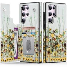 Goodon Capa carteira para Samsung Galaxy S23 Ultra - Capa flip de couro com design floral moderno, 3 compartimentos para cartão e função de suporte, capa protetora de telefone para mulheres e meninas