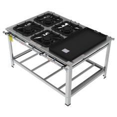 Fogão Industrial Inox Gastromaq 4 Bocas Mistas Centro Com Chapa Fgi404cdch