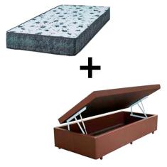 Cama Box Baú Solteiro 88 Tecido Marrom Com Colchão Alegro Bello Box D28 Cinza 58x88x188