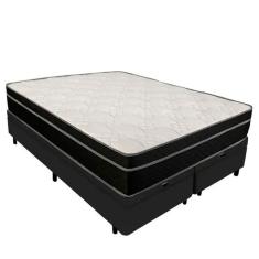 Cama Box Baú Queen 158 Bipartido Tecido Preto Com Colchão Paris Molas Preto 26x158x198