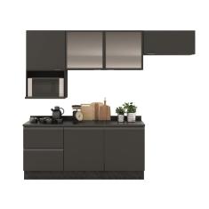 Cozinha Completa Bartira Linea 6 Portas, 3 Gavetas e 2 Portas de Vidro - 260cm de largura