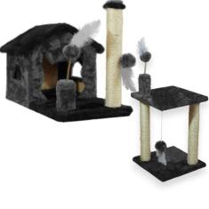 Casa Para Gatos Dois Andares Rede E Brinquedos  Plataforma 2 Andares P