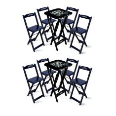 Kit 2 Conjuntos De Mesa Bistrô Dobrável Jack Daniel`s Com 4 Banquetas De Madeira Preta
