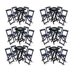 Kit 6 Conjuntos De Mesa Bistrô Dobrável Jack Daniel`s Com 4 Banquetas De Madeira Preta