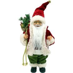 Boneco Papai Noel Tradicional Casaco Saco Com Presente 40cm