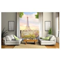 Papel De Parede Paisagem Digital Sacada Eiffel  Dah64 - Você Decora