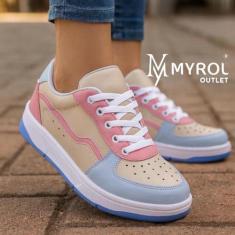 Tênis Casual Básico Acolchoado Flatform - Myrol Outlet, 35, Rosa