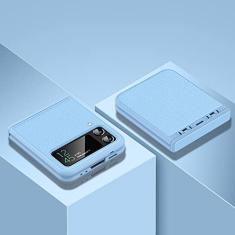 Capa de dobradiça de couro para Samsung Galaxy Z Flip 4 3 Flip4 5G Flip3 Retro Litchi Pattern Capa ultrafina fina à prova de choque, azul, para Galaxy Z Flip 3