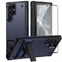 Asuwish Capa de celular para Samsung Galaxy S23 Ultra 5G com película protetora de tela de vidro temperado e suporte fino, acessórios de célula híbrida de grau militar S23Ultra 23S S 23 23Ultra 17.3