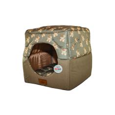 Cama Para Cachorro Toca Quadrada Em Corino + Poliéster Rosa E Lilás Grande (gg) 55 X 55 X 55 Cm