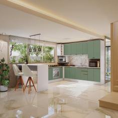 Cozinha De Canto Modulada Celeste Kappesberg 100% Mdf Branco/verde