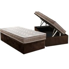 Cama Box Baú Solteiro: Colchão Anatômico Paropas D33 Confort Ultra Firme + Base Crc Suede Brown (88x188)
