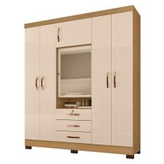 Guarda Roupa Casal Imperial 6 Portas de Bater 3 Gavetas MDP Carvalho Americano Off White Incorplac Móveis