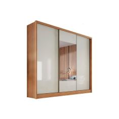 Guarda Roupa Casal Arezzo-Medelim 3 Portas de Correr 8 Gavetas MDF Cumaru-Fendi Móveis Novo Horizonte