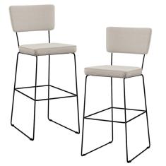 Kit 02 Banquetas Alta Base Em Aço Fixa Linho Cru