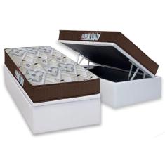 Cama Box Baú Solteiro: Colchão Espuma Ortobom D45 / EP ISO 150 Mega Firme + Base CRC Courano White(88x188)