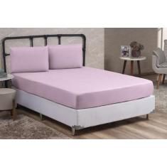 Jogo Lençol Cama Queen 03 peças 30CM Altura Liso Cama Box Poliéster - 