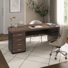 Mesa para Escritório em Tamburato com 6 Gavetas Charuto/Preto