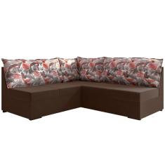 Sofá de Canto Mamflex Quebec 1085 5 lugares com almofadas soltas em tecido veludo Cacau palmeira Floral