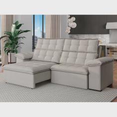 Sofá 4 Lugares Retrátil Reclinável 270cm Denver Bege