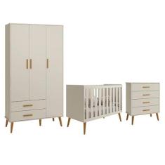 Dormitório Infantil Isis Guarda Roupa 3 Portas, Cômoda e Berço Areia -