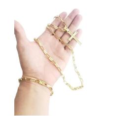 Cordão Banhado A Ouro 18K Tijolinho 6Mm Com Pingente Cruz - Mk Jóias