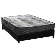 Cama Box Casal Completa Kit Pasquale Wave Black Espuma D45 Suede Black 138x188 Preto Black