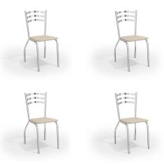 Conjunto com 4 Cadeiras de Cozinha Portugal Cromado e Nude
