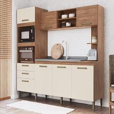 Cozinha Compacta 7 Portas 2 Gavetas 2 Nichos para Forno Melyna Cz6672 Irm Móveis Freijó/off White