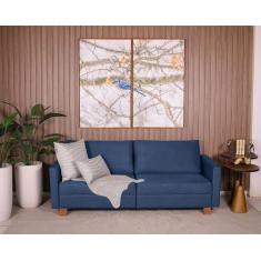 Sofá 3 Lugares 1,60m Fixo Veludo Plaza Azul - Straub Web