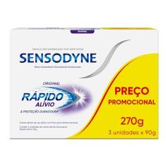 Sensodyne Creme Dental Rápido Alívio e Proteção Duradoura Com Flúor para Dentes Sensíveis e Gengivais, Alívio Instantâneo, Leve 3 e Pague 2, 90g cada